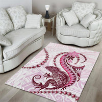 Pink Maori Tuatara Area Rug Luxury Pastel Pattern