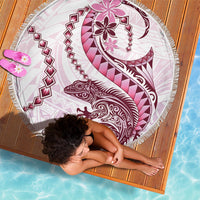 Pink Maori Tuatara Beach Blanket Luxury Pastel Pattern