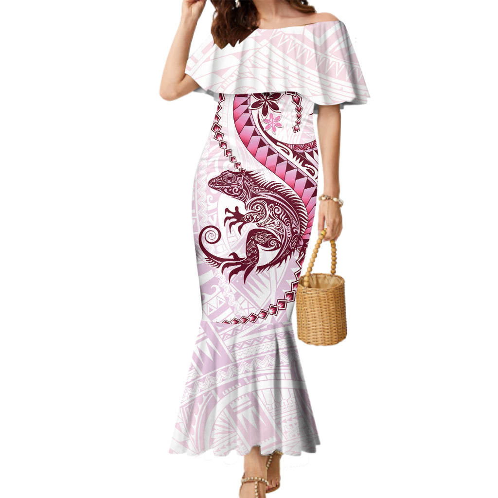 Pink Maori Tuatara Family Matching Mermaid Dress and Hawaiian Shirt Luxury Pastel Pattern