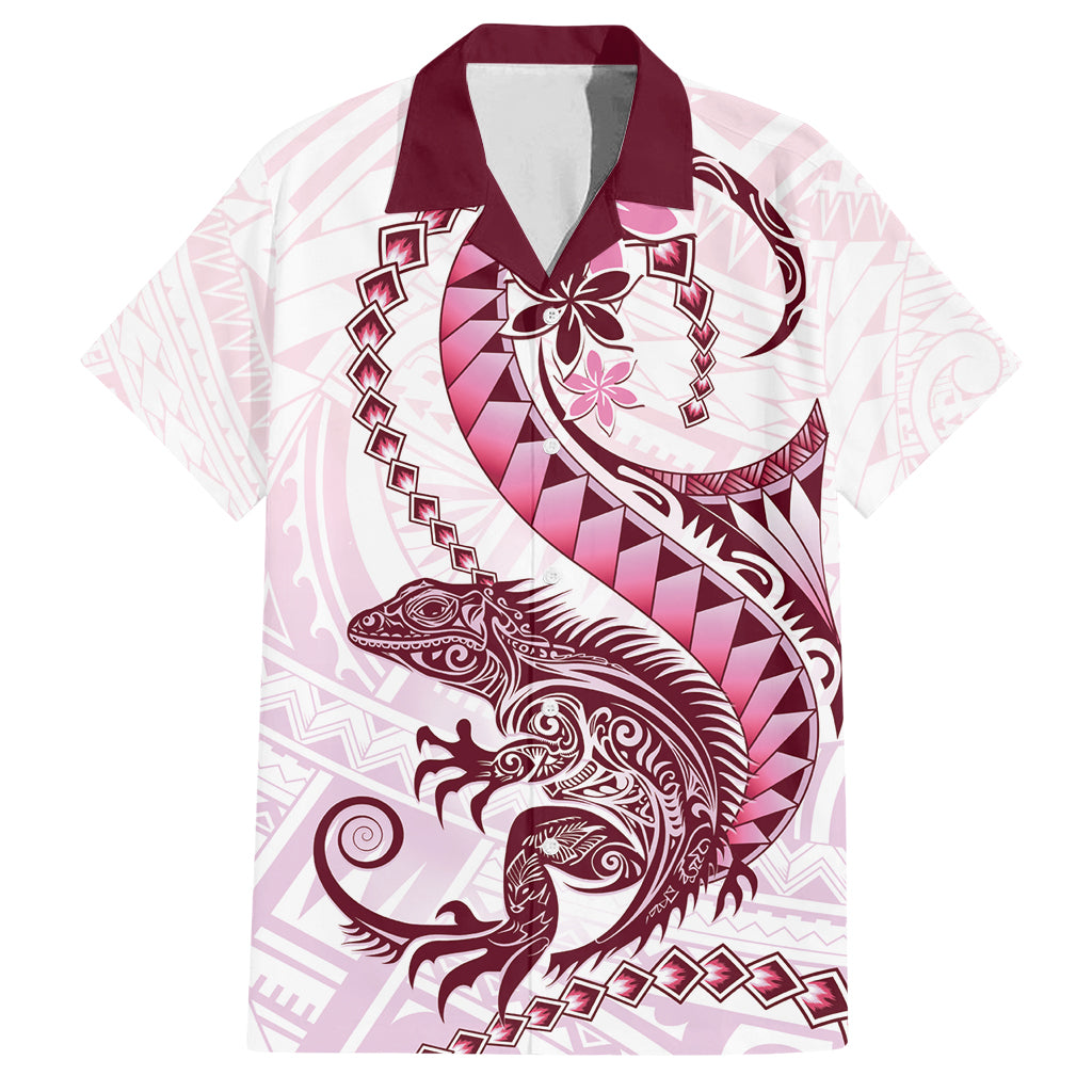 Pink Maori Tuatara Family Matching Off Shoulder Maxi Dress and Hawaiian Shirt Luxury Pastel Pattern LT01 Dad's Shirt - Short Sleeve Pink - Polynesian Pride