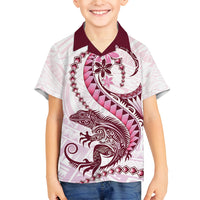 Pink Maori Tuatara Family Matching Off Shoulder Maxi Dress and Hawaiian Shirt Luxury Pastel Pattern LT01 Son's Shirt Pink - Polynesian Pride