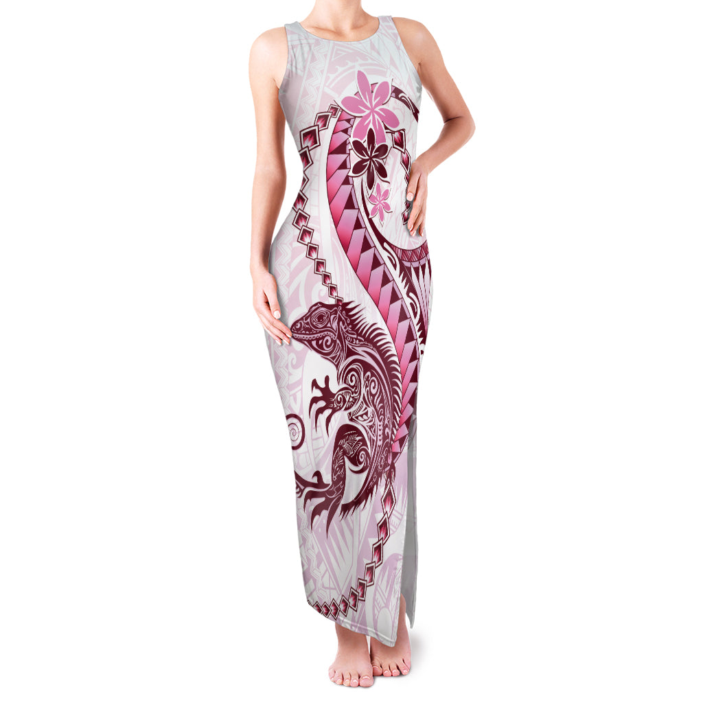 Pink Maori Tuatara Family Matching Tank Maxi Dress and Hawaiian Shirt Luxury Pastel Pattern