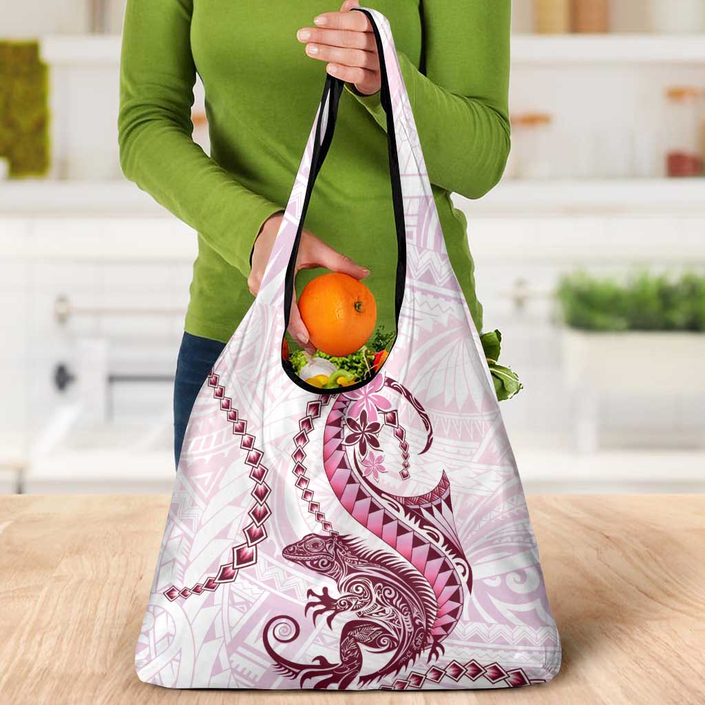 Pink Maori Tuatara Grocery Bag Luxury Pastel Pattern
