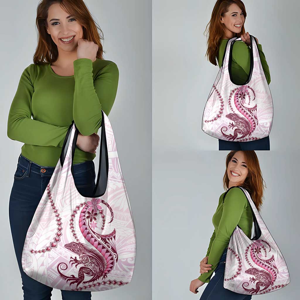 Pink Maori Tuatara Grocery Bag Luxury Pastel Pattern