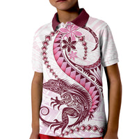 Pink Maori Tuatara Kid Polo Shirt Luxury Pastel Pattern