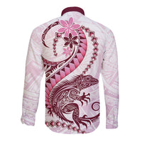 Pink Maori Tuatara Long Sleeve Button Shirt Luxury Pastel Pattern