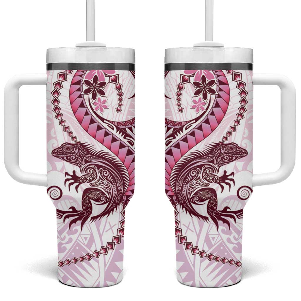 Pink Maori Tuatara Tumbler With Handle Luxury Pastel Pattern