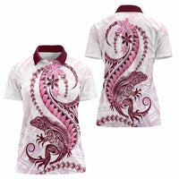 Pink Maori Tuatara Women Polo Shirt Luxury Pastel Pattern