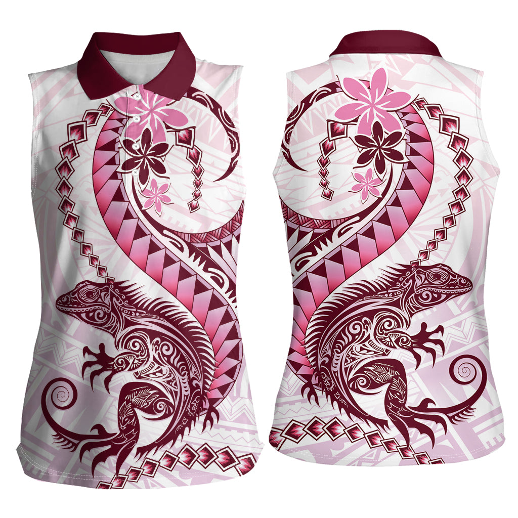 Pink Maori Tuatara Women Sleeveless Polo Shirt Luxury Pastel Pattern