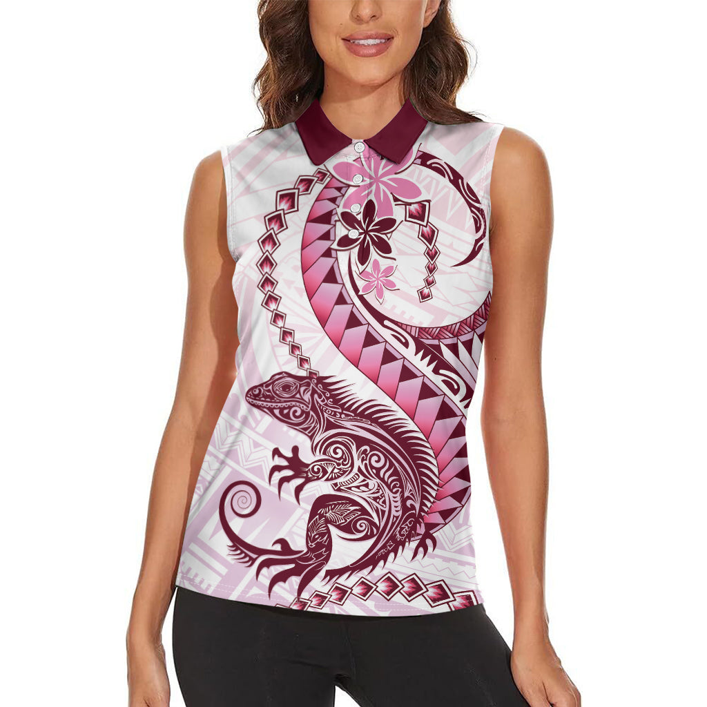 Pink Maori Tuatara Women Sleeveless Polo Shirt Luxury Pastel Pattern