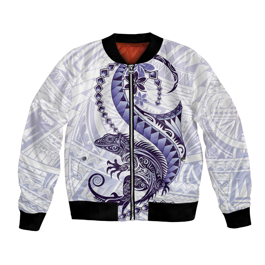Purple Maori Tuatara Bomber Jacket Luxury Pastel Pattern LT01 Unisex Purple - Polynesian Pride