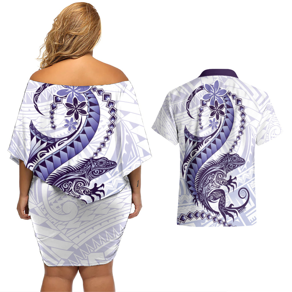 Purple Maori Tuatara Couples Matching Off Shoulder Short Dress and Hawaiian Shirt Luxury Pastel Pattern LT01 - Polynesian Pride
