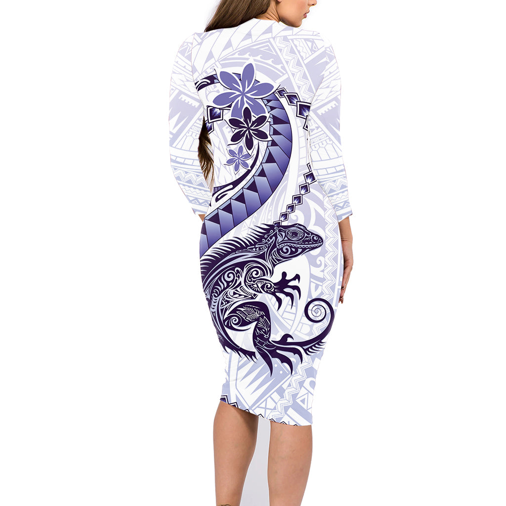 Purple Maori Tuatara Family Matching Long Sleeve Bodycon Dress and Hawaiian Shirt Luxury Pastel Pattern