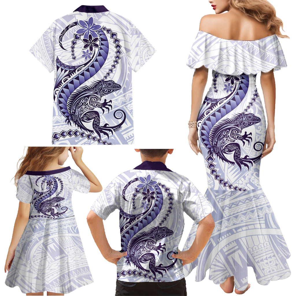 Purple Maori Tuatara Family Matching Mermaid Dress and Hawaiian Shirt Luxury Pastel Pattern