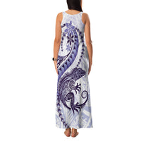 Purple Maori Tuatara Family Matching Tank Maxi Dress and Hawaiian Shirt Luxury Pastel Pattern