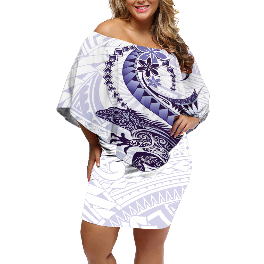 Purple Maori Tuatara Off Shoulder Short Dress Luxury Pastel Pattern