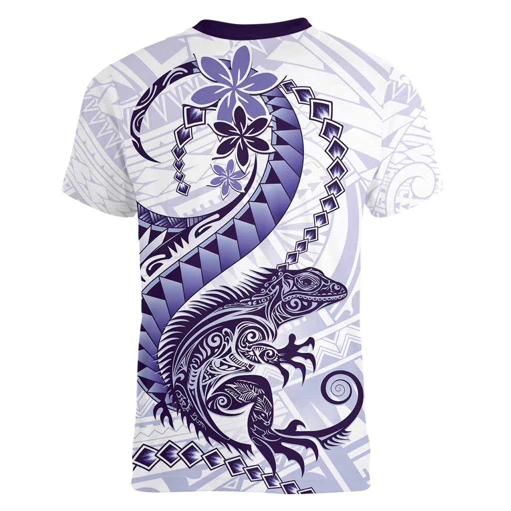 Purple Maori Tuatara Women V-Neck T-Shirt Luxury Pastel Pattern