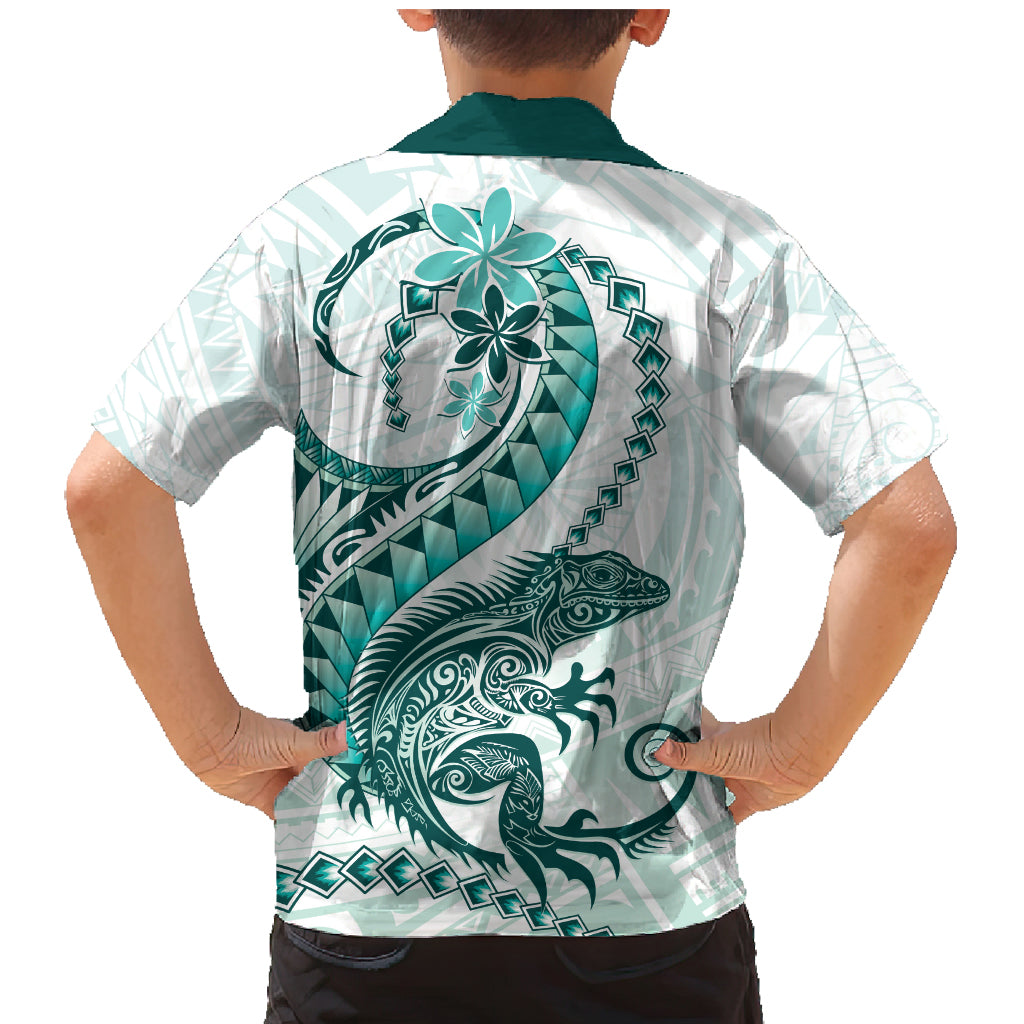 Teal Maori Tuatara Family Matching Mermaid Dress and Hawaiian Shirt Luxury Pastel Pattern