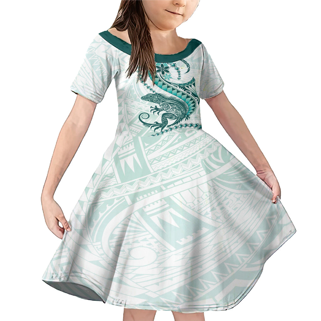 Teal Maori Tuatara Family Matching Mermaid Dress and Hawaiian Shirt Luxury Pastel Pattern