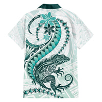 Teal Maori Tuatara Family Matching Tank Maxi Dress and Hawaiian Shirt Luxury Pastel Pattern