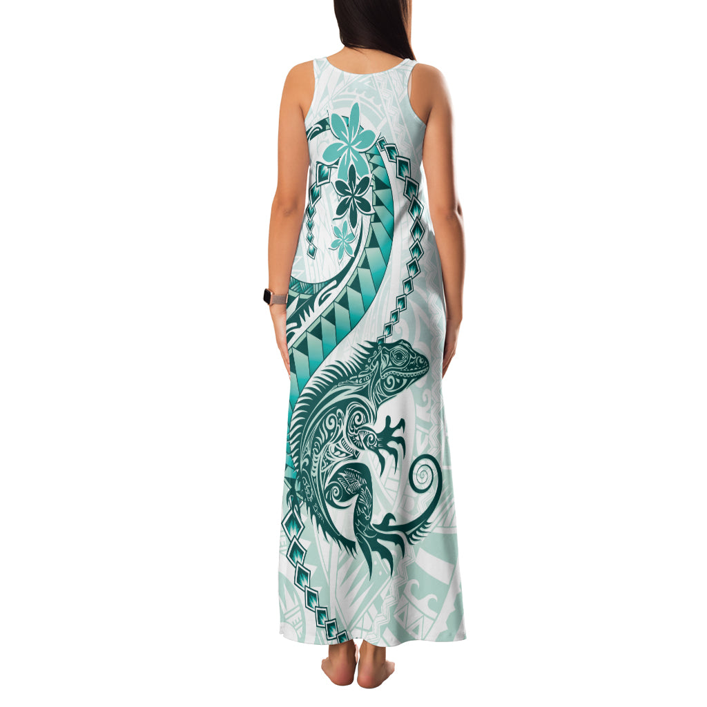 Teal Maori Tuatara Family Matching Tank Maxi Dress and Hawaiian Shirt Luxury Pastel Pattern