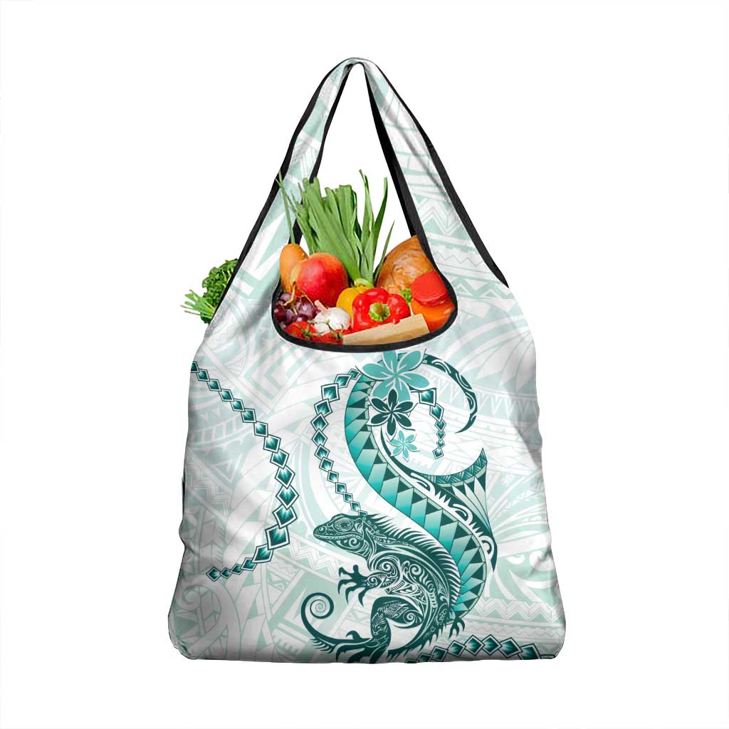 Teal Maori Tuatara Grocery Bag Luxury Pastel Pattern
