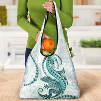 Teal Maori Tuatara Grocery Bag Luxury Pastel Pattern