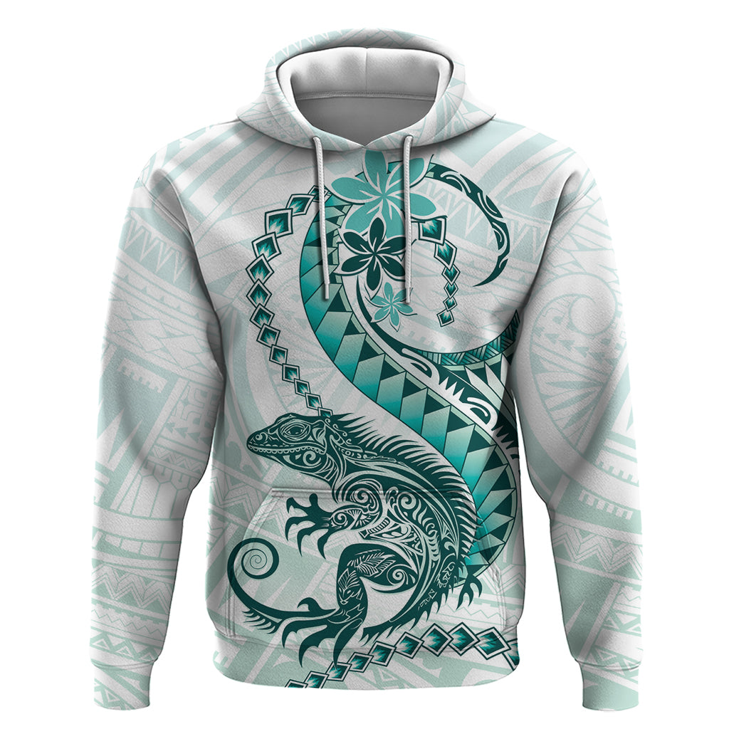 Teal Maori Tuatara Hoodie Luxury Pastel Pattern