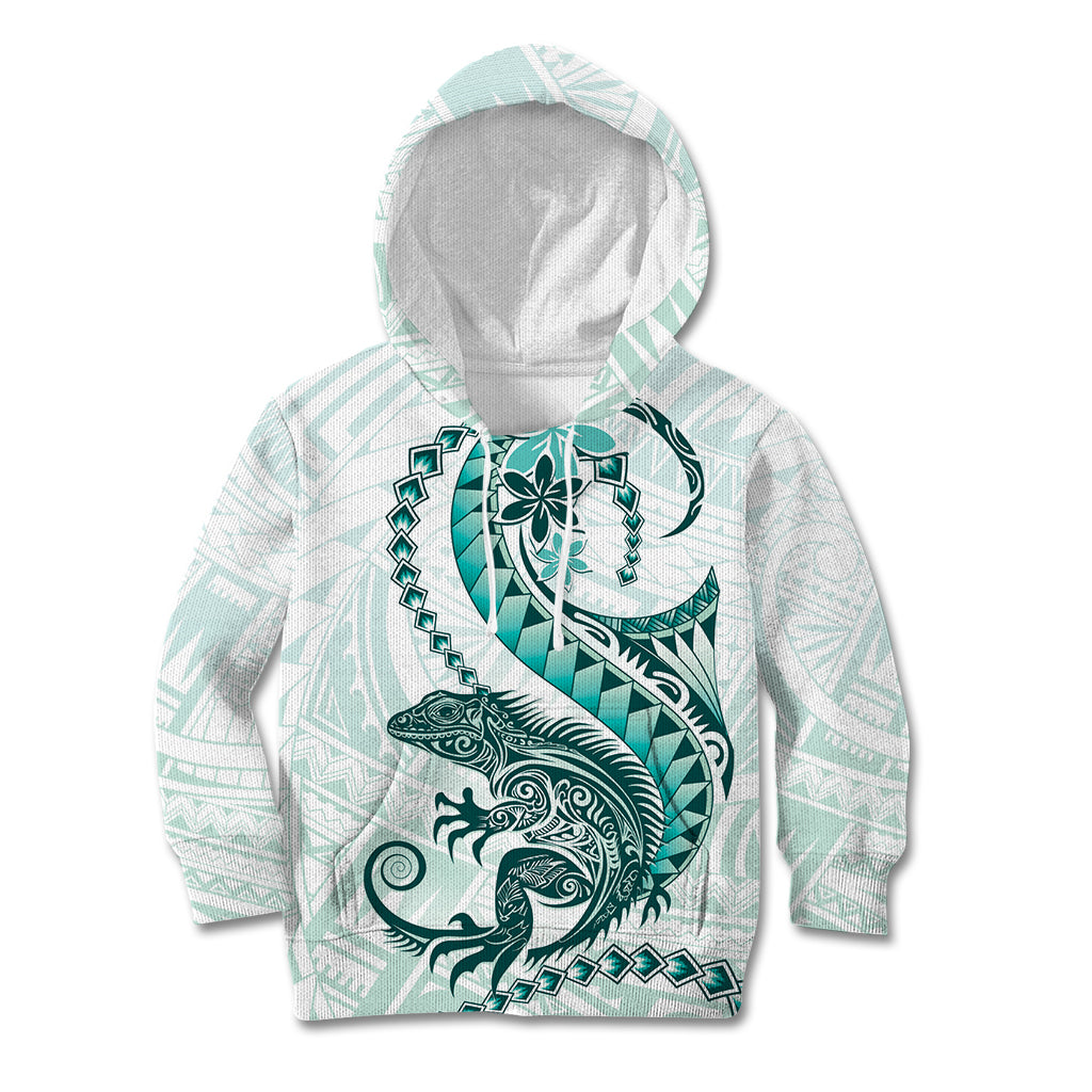 Teal Maori Tuatara Kid Hoodie Luxury Pastel Pattern