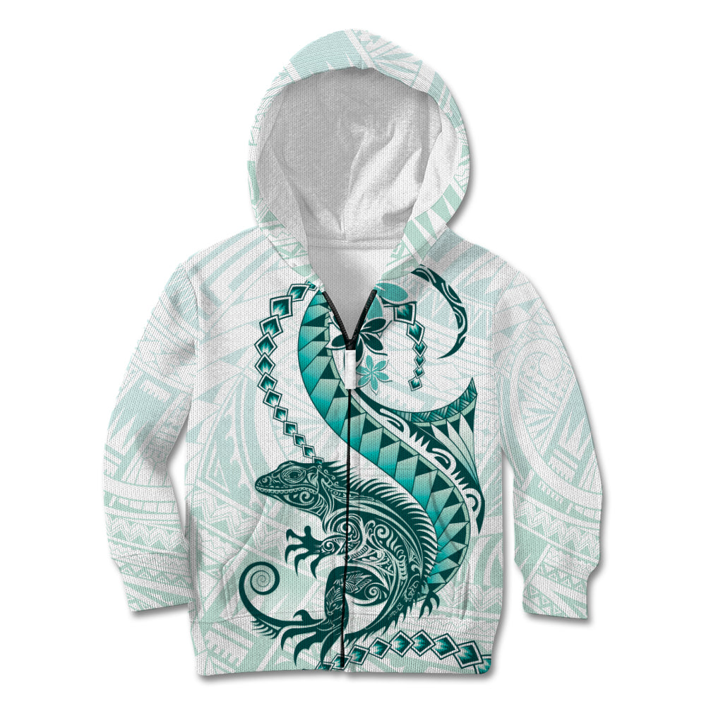 Teal Maori Tuatara Kid Hoodie Luxury Pastel Pattern