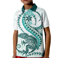 Teal Maori Tuatara Kid Polo Shirt Luxury Pastel Pattern