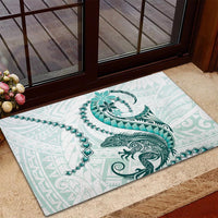 Teal Maori Tuatara Rubber Doormat Luxury Pastel Pattern