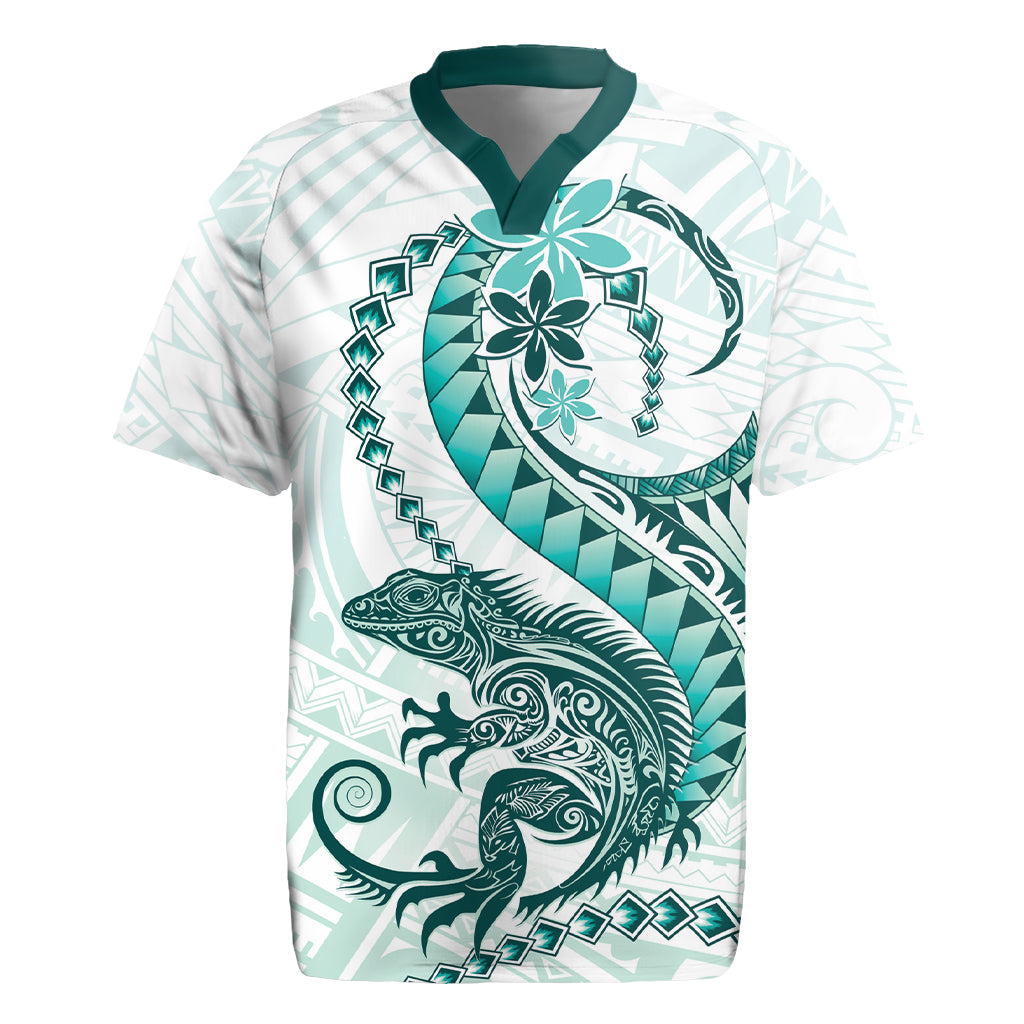 Teal Maori Tuatara Rugby Jersey Luxury Pastel Pattern