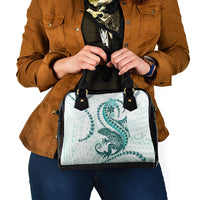 Teal Maori Tuatara Shoulder Handbag Luxury Pastel Pattern