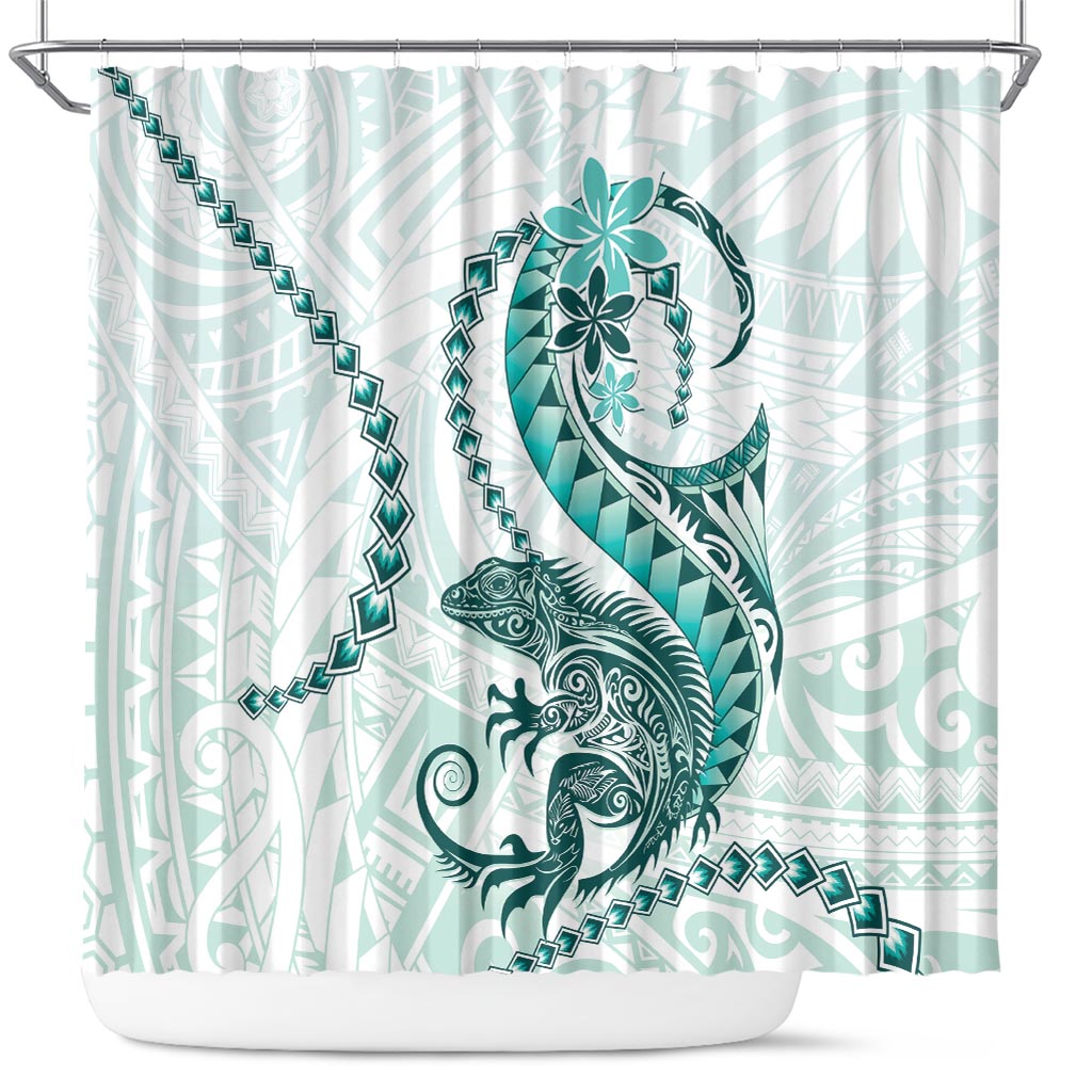 Teal Maori Tuatara Shower Curtain Luxury Pastel Pattern