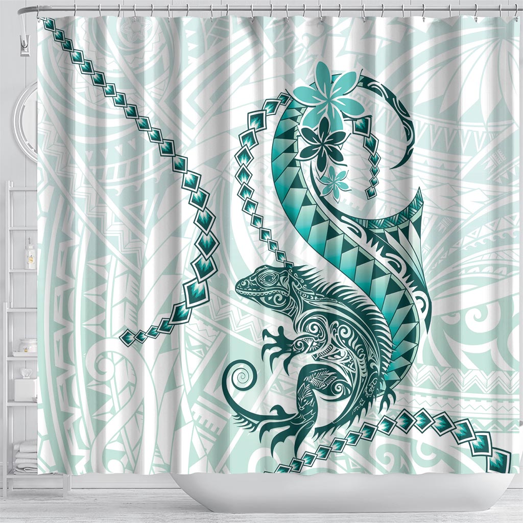 Teal Maori Tuatara Shower Curtain Luxury Pastel Pattern