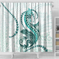 Teal Maori Tuatara Shower Curtain Luxury Pastel Pattern