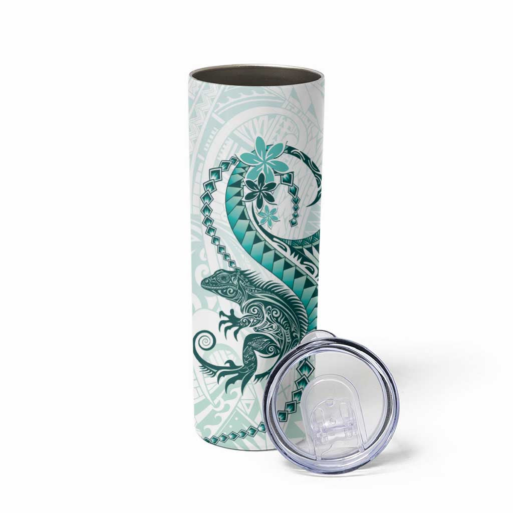 Teal Maori Tuatara Skinny Tumbler Luxury Pastel Pattern