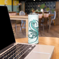 Teal Maori Tuatara Skinny Tumbler Luxury Pastel Pattern