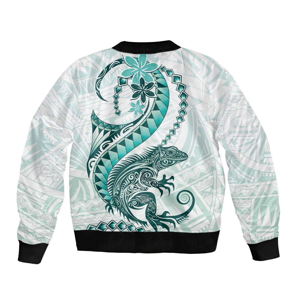 Teal Maori Tuatara Sleeve Zip Bomber Jacket Luxury Pastel Pattern LT01 - Polynesian Pride