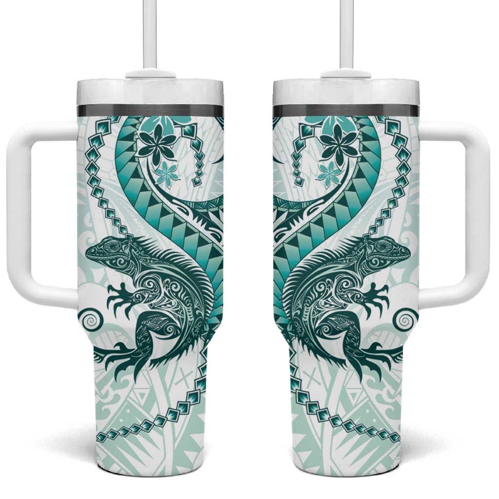 Teal Maori Tuatara Tumbler With Handle Luxury Pastel Pattern