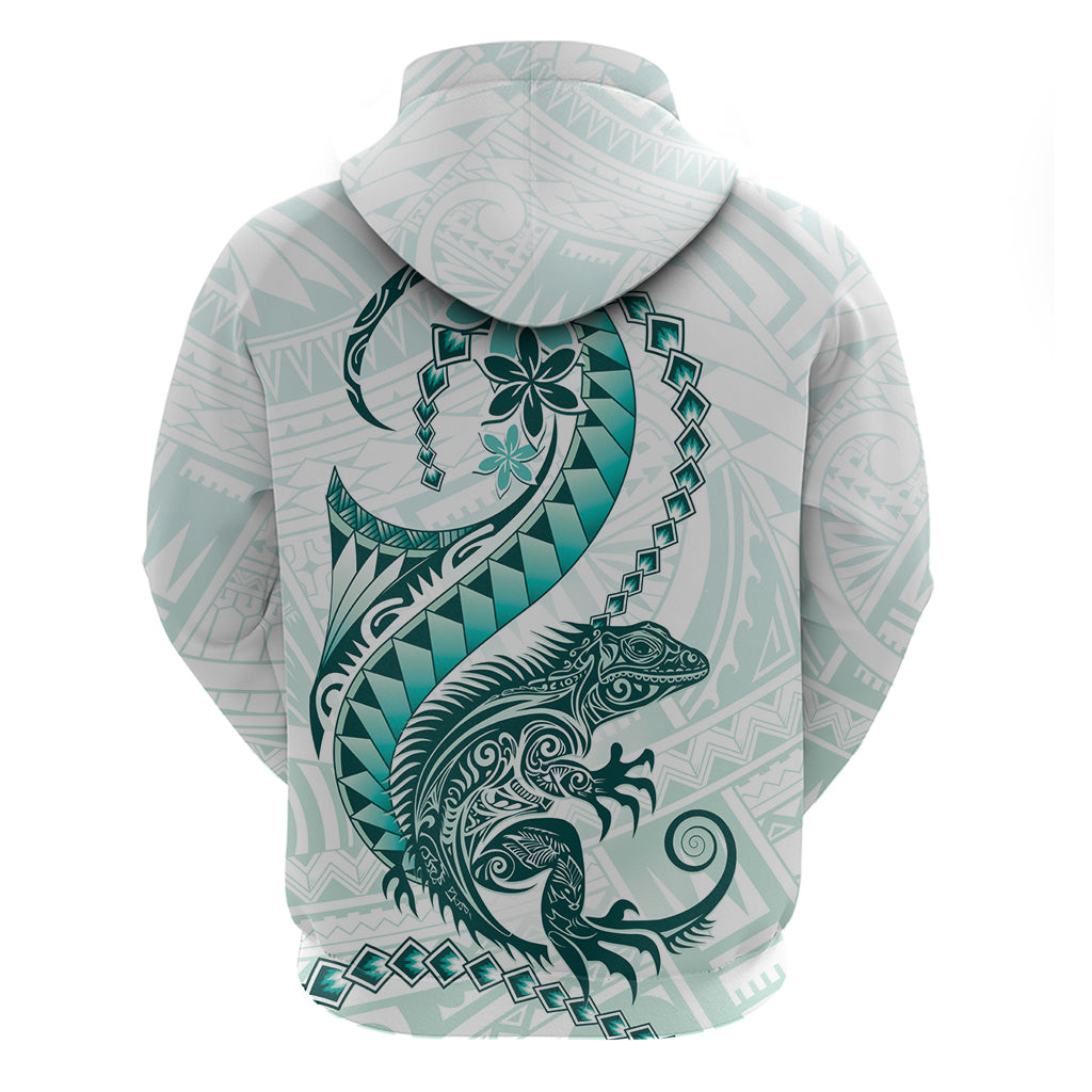 Teal Maori Tuatara Zip Hoodie Luxury Pastel Pattern