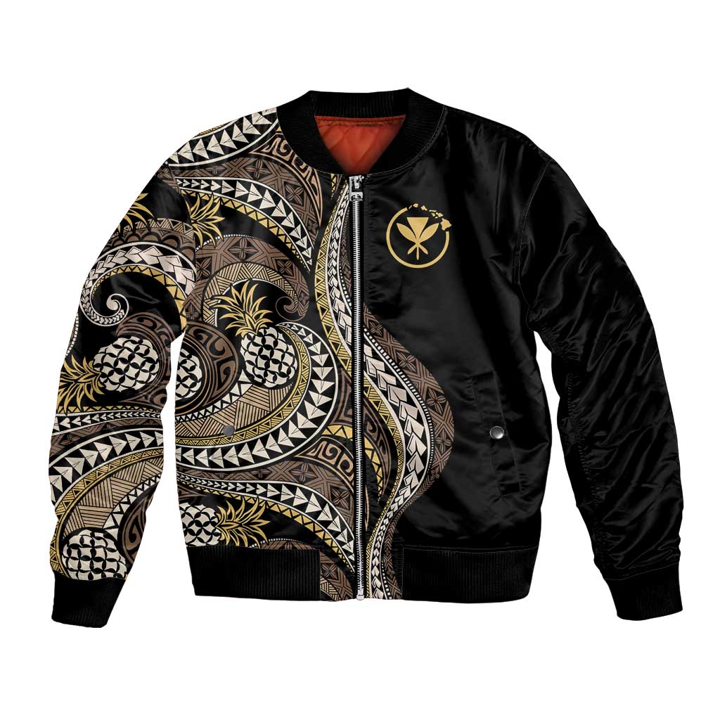 Hawaii Pineapple Brown Tribal Pattern Bomber Jacket - Polynesian Pride