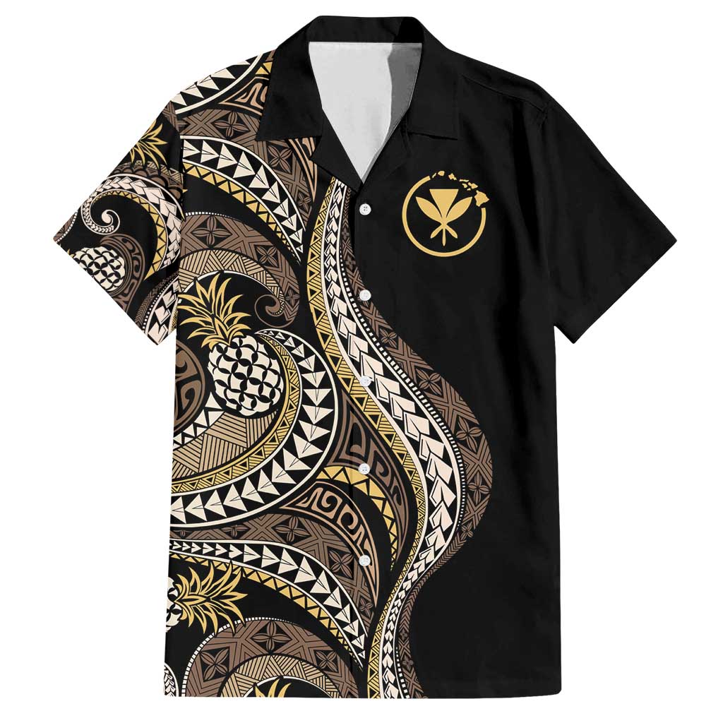 Hawaii Pineapple Brown Tribal Pattern Family Matching Off Shoulder Maxi Dress and Hawaiian Shirt - Polynesian Pride