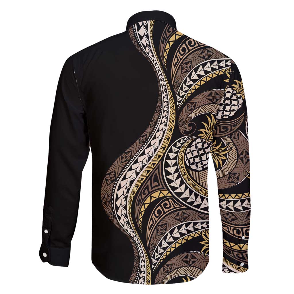 Hawaii Pineapple Brown Tribal Pattern Family Matching Off Shoulder Maxi Dress and Hawaiian Shirt - Polynesian Pride
