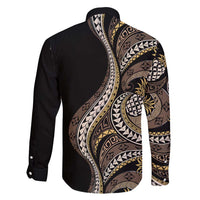 Hawaii Pineapple Brown Tribal Pattern Family Matching Off Shoulder Maxi Dress and Hawaiian Shirt - Polynesian Pride