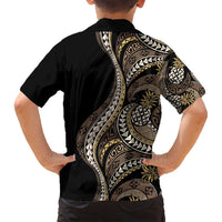 Hawaii Pineapple Brown Tribal Pattern Family Matching Off Shoulder Short Dress and Hawaiian Shirt LT01 - Polynesian Pride