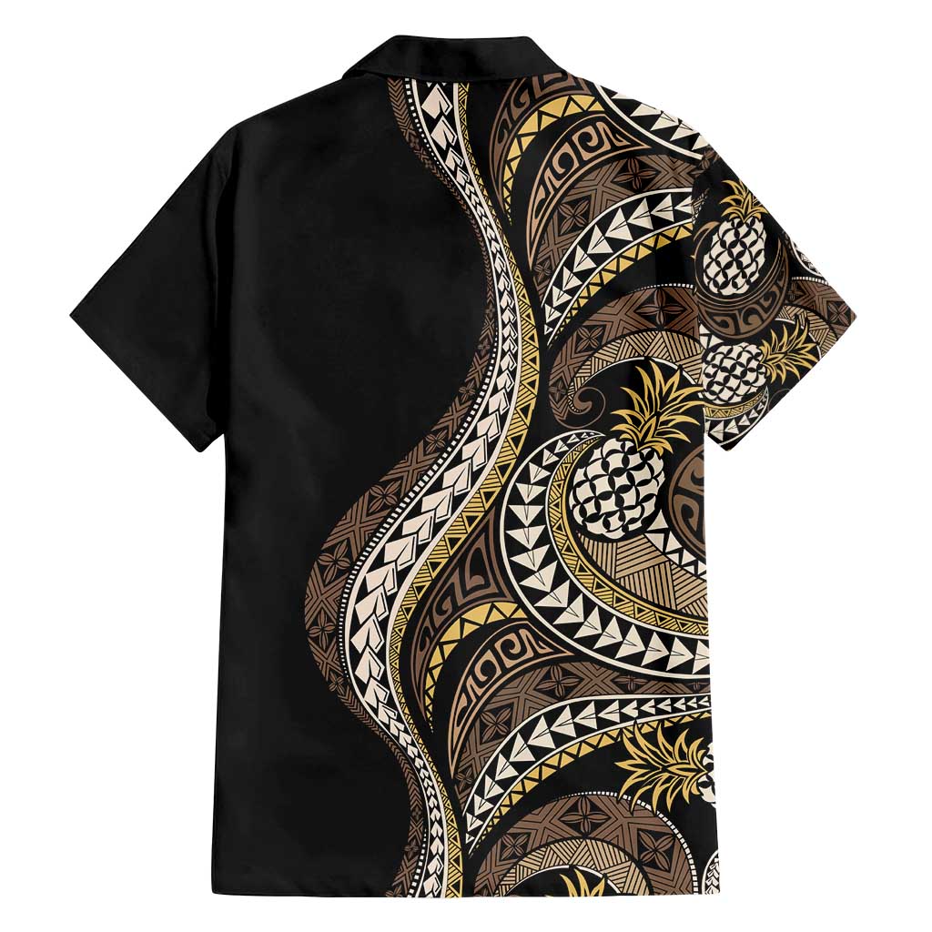 Hawaii Pineapple Brown Tribal Pattern Family Matching Off Shoulder Short Dress and Hawaiian Shirt LT01 - Polynesian Pride