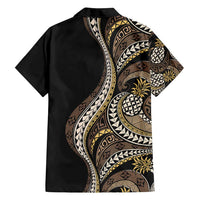 Hawaii Pineapple Brown Tribal Pattern Family Matching Off Shoulder Short Dress and Hawaiian Shirt LT01 - Polynesian Pride