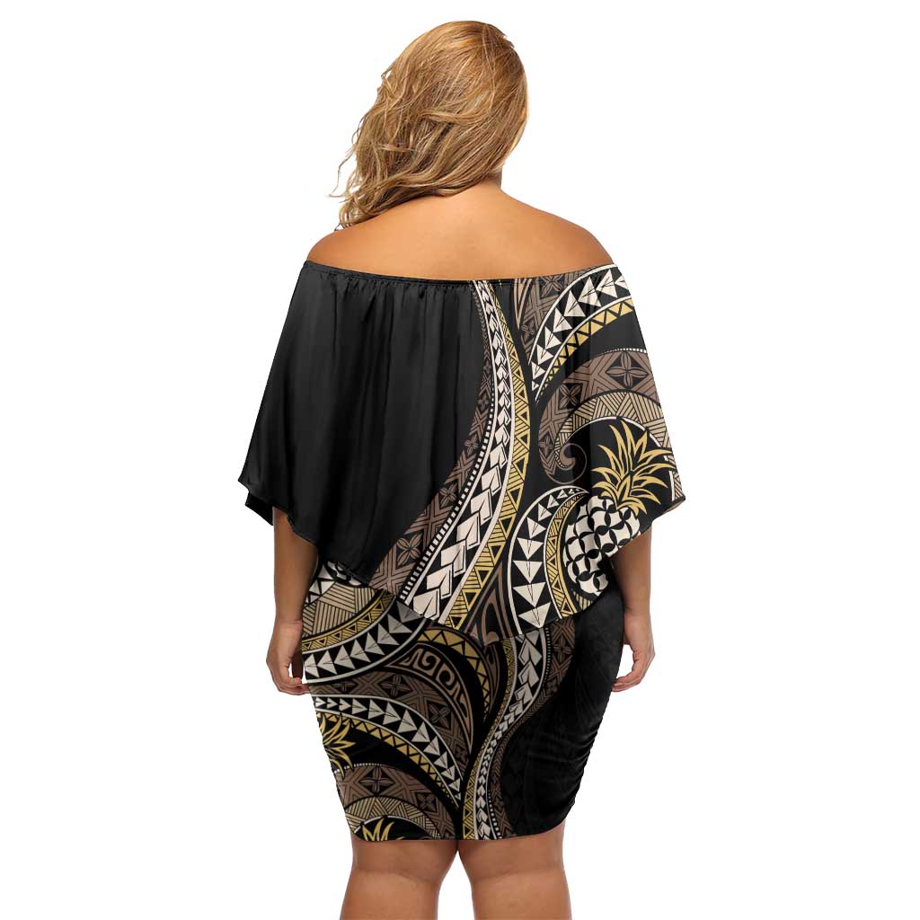 Hawaii Pineapple Brown Tribal Pattern Family Matching Off Shoulder Short Dress and Hawaiian Shirt LT01 - Polynesian Pride
